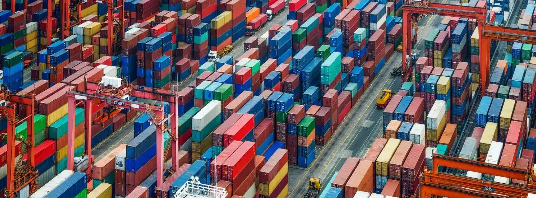 Shipping containers at a port terminal