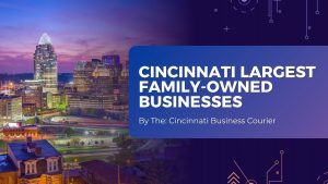 Cincinnati Largest family-owned Businesses 2026 - Taylor Logistics Inc. Cincinnati skyline at dusk with a blue panel reading 'Cincinnati's Largest Family-Owned Businesses' by The Cincinnati Business Courier.