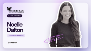 Noelle Dalton Named 2026 Women in Supply Chain Rising Star Honoree - Taylor Logistics Inc. 2026 Women in Supply Chain honoree graphic featuring Noelle Dalton, VP of Sales & Marketing at Taylor, with a black and white portrait, Taylor logo, and purple “Rising Star” accent.